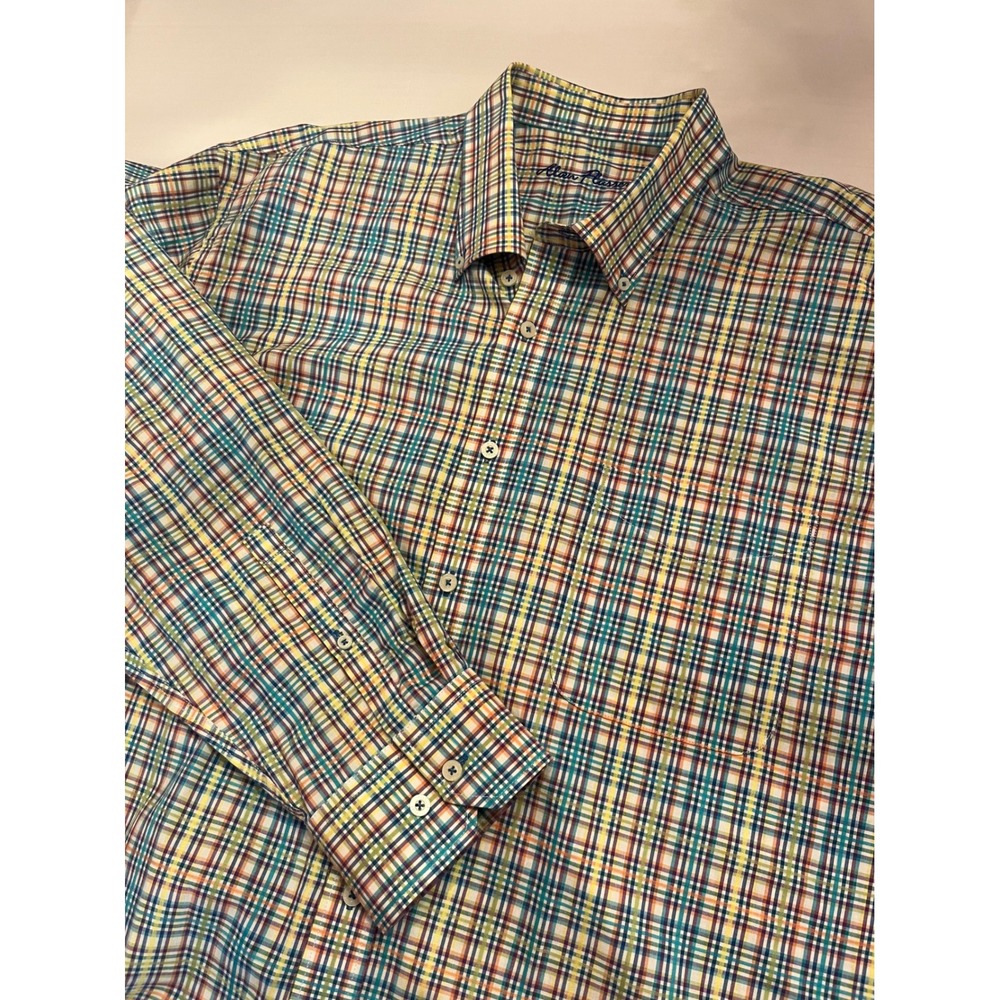 Alan Flusser Mens XXL Plaid Button Down Shirt Multi Color Cotton Long Sleeve